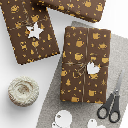 Coffee Lover Gold Mocha Wrapping Paper