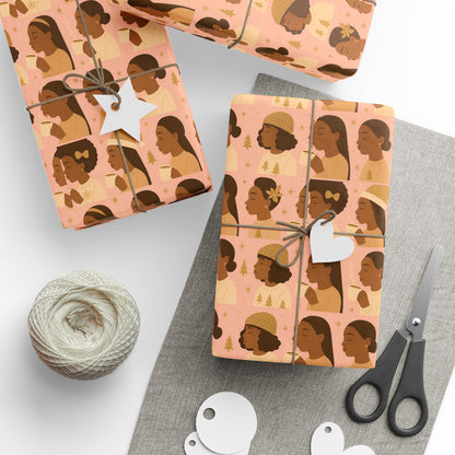 Christmas Wrapping Papers - Sisterhood, Natural Beauty, Cozy Moments - Pink and Gold Design