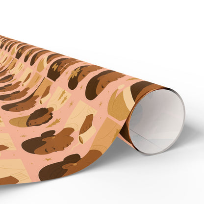 Christmas Wrapping Papers - Sisterhood, Natural Beauty, Cozy Moments - Pink and Gold Design