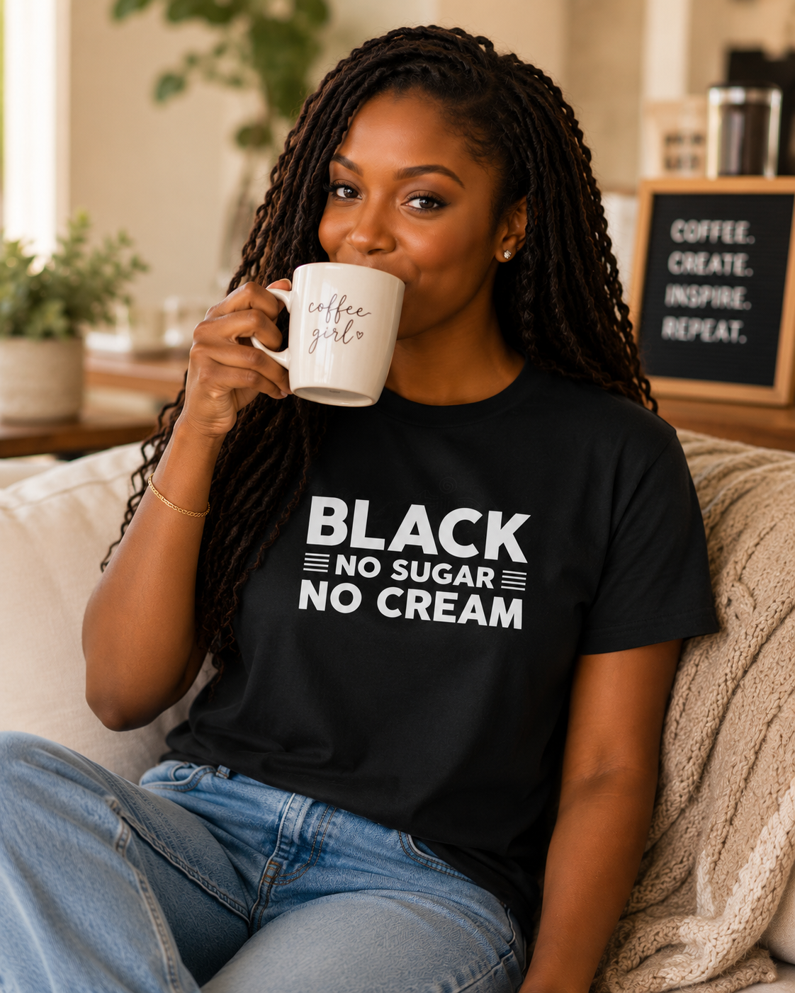Black No Sugar No Cream graphic tee lifestyle photo