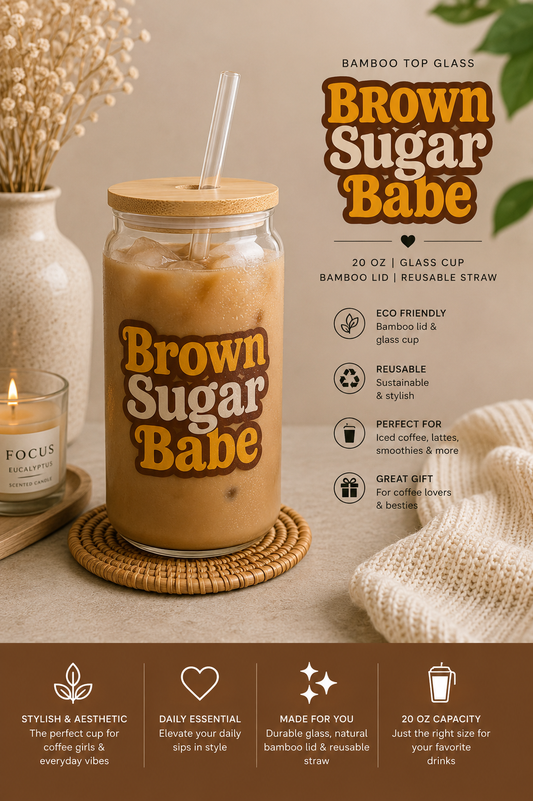 Brown Sugar Babe bamboo top glass lifestyle mockup