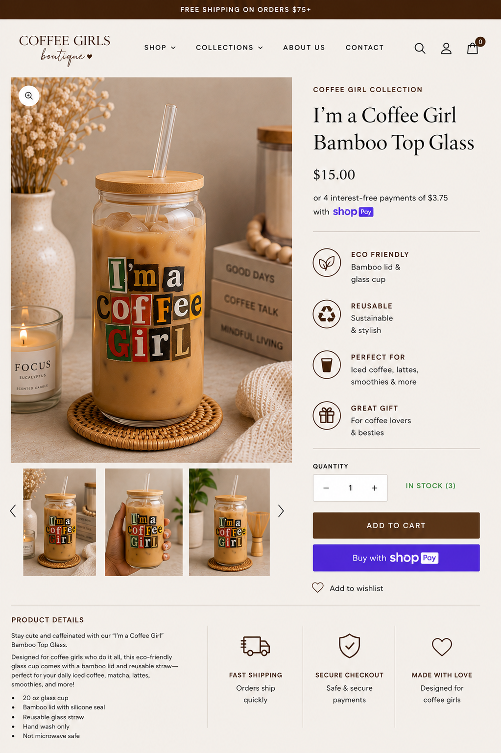 I'm a Coffee Girl bamboo top glass product mockup