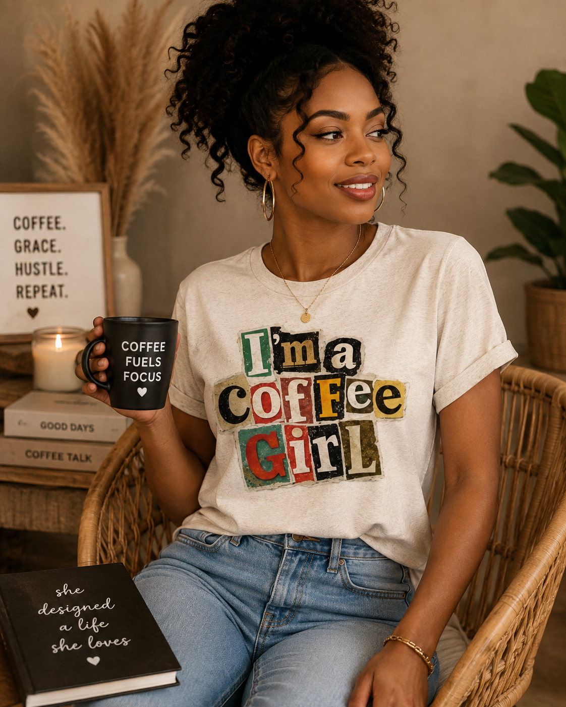 I'm a Coffee Girl multicolor T-shirt lifestyle mockup