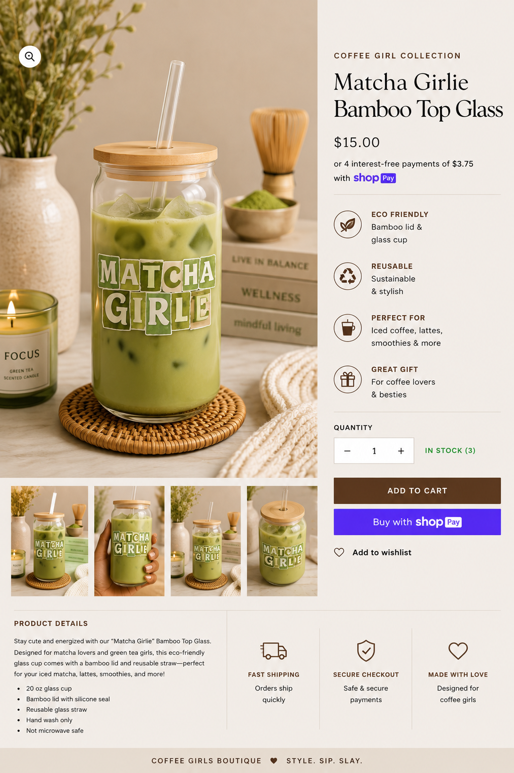 Matcha Girlie bamboo top glass lifestyle mockup