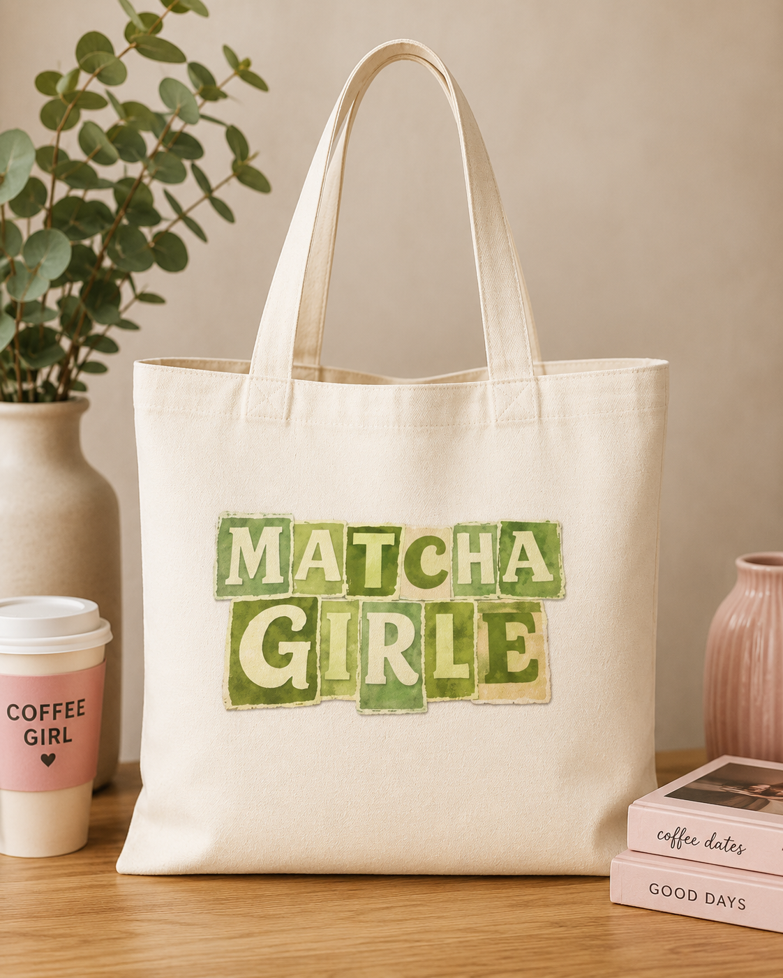Matcha Girlie tote bag lifestyle mockup